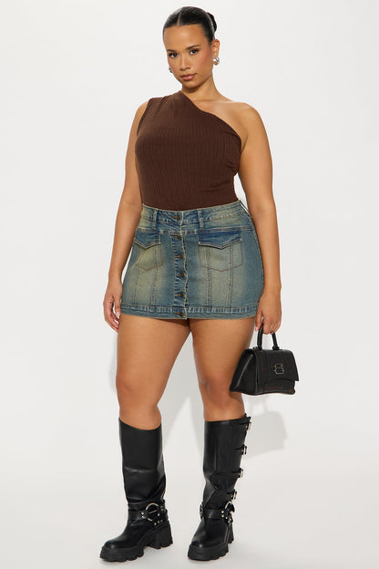 Still On Top Vintage Denim Mini Skirt - Vintage Wash