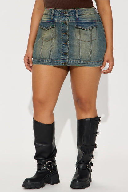 Still On Top Vintage Denim Mini Skirt - Vintage Wash
