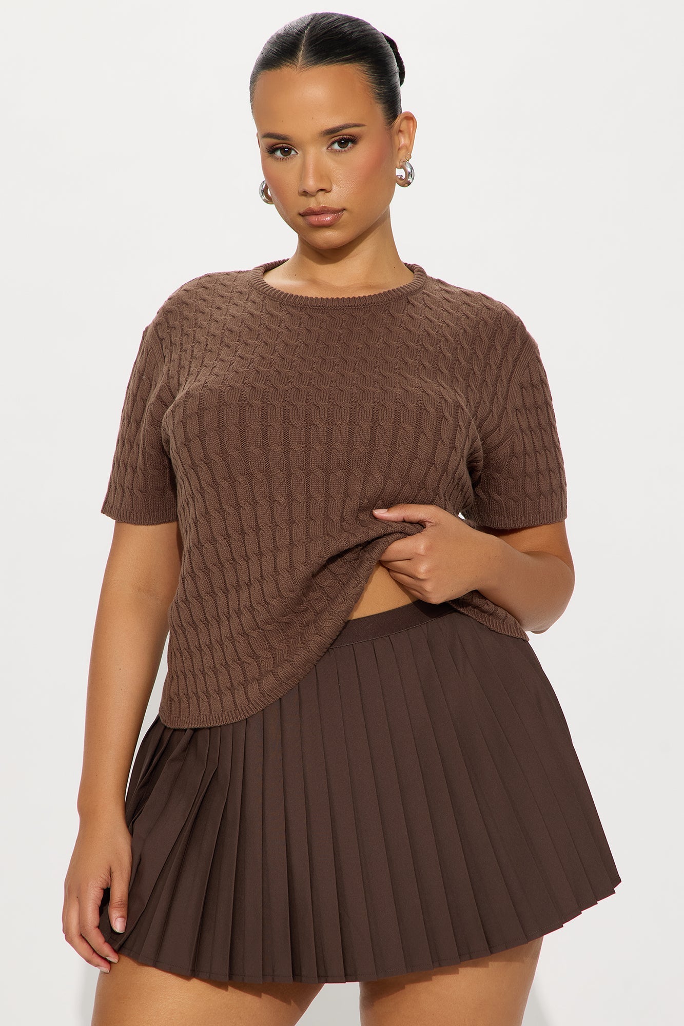 Mela Cable Knit Sweater - Chestnut