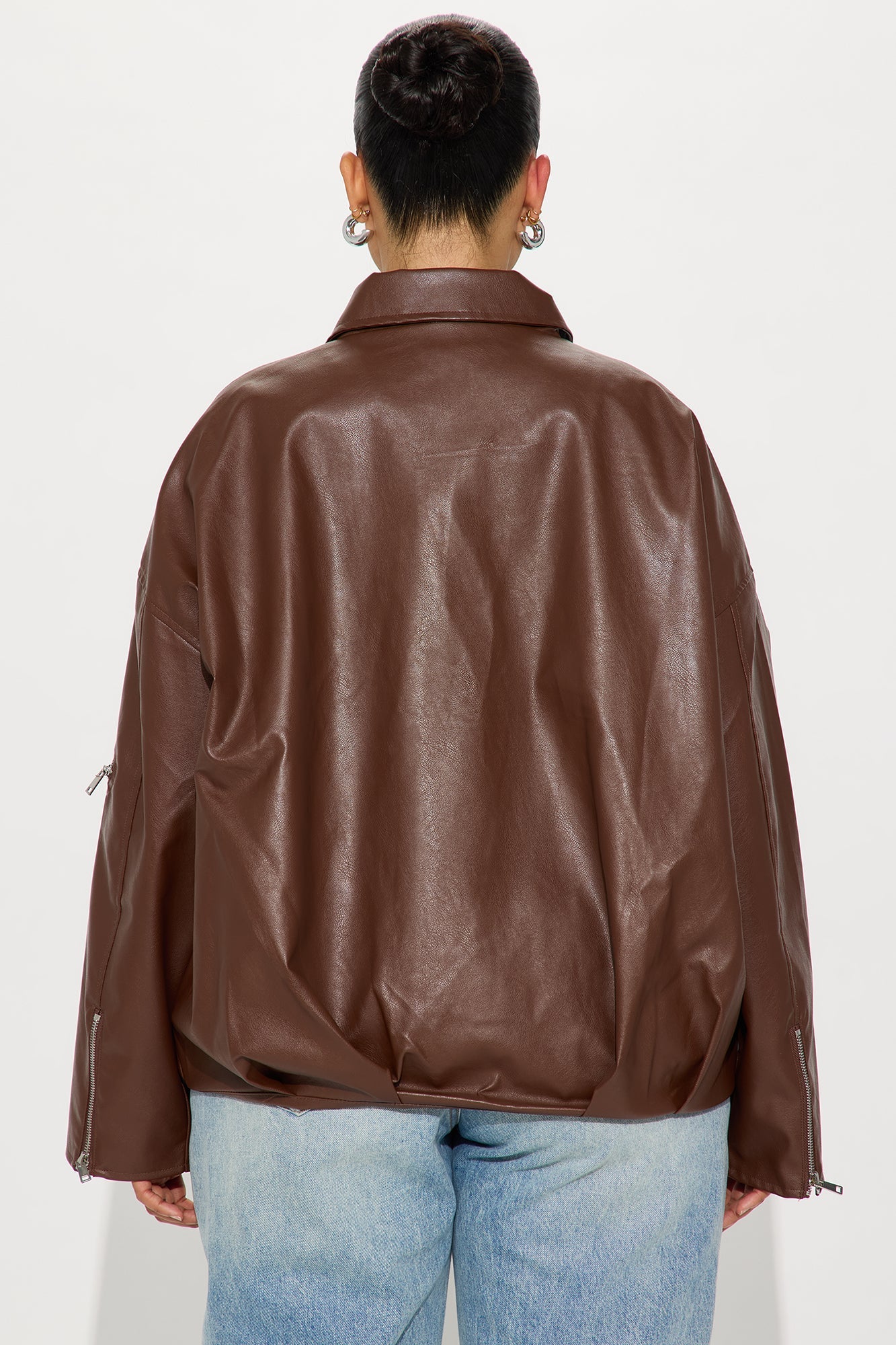 Skyline Belted Faux Leather Moto Jacket - Brown