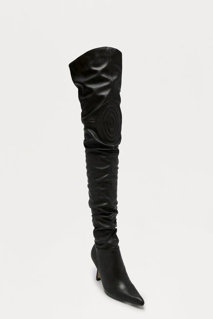 Komodo Ruched Thigh High Boots - Black