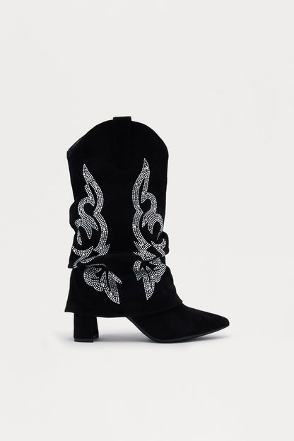 Shaw Rhinestone Cowboy Boots - Black