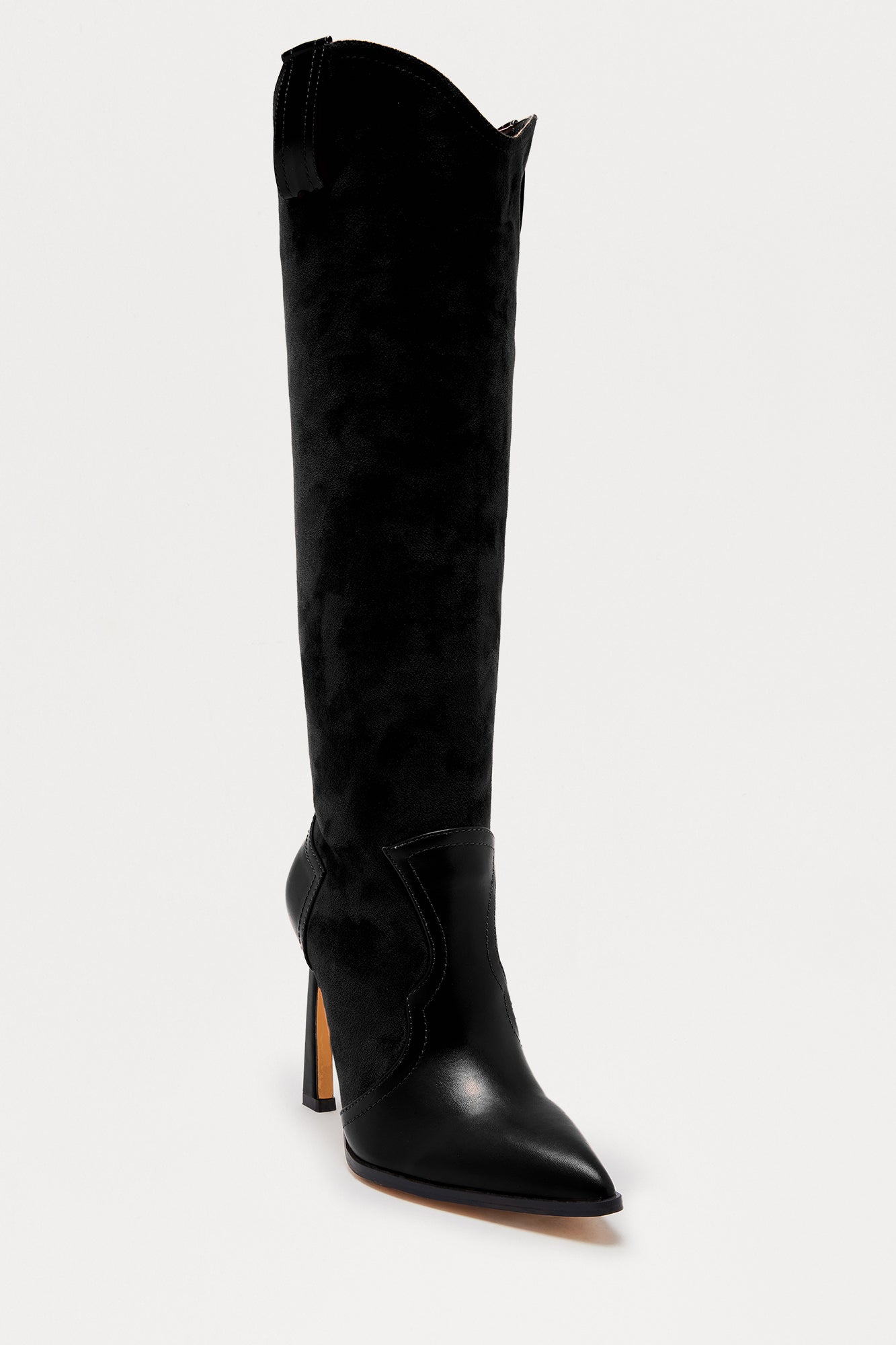Gallop Faux Suede Heeled Cowboy Boots - Black