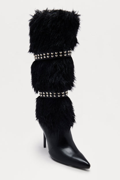 Lafayette Studded Faux Fur Boots - Black