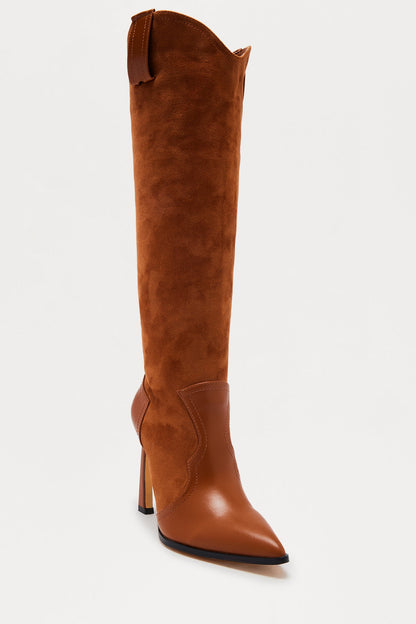 Gallop Faux Suede Heeled Cowboy Boots - Tan