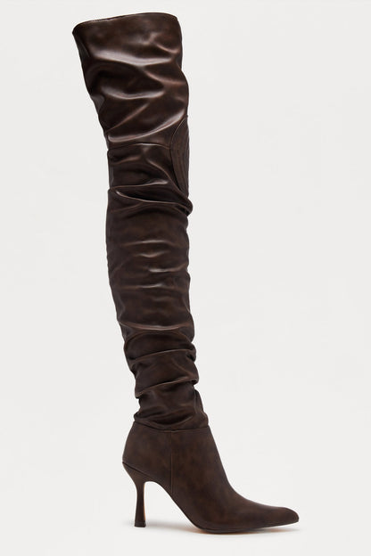 Komodo Ruched Thigh High Boots - Brown