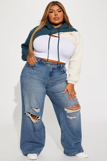 Chill Babe Cropped Lounge Hoodie - Hunter