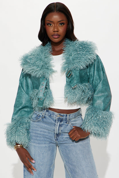 First Frost Faux Leather Coat - Teal