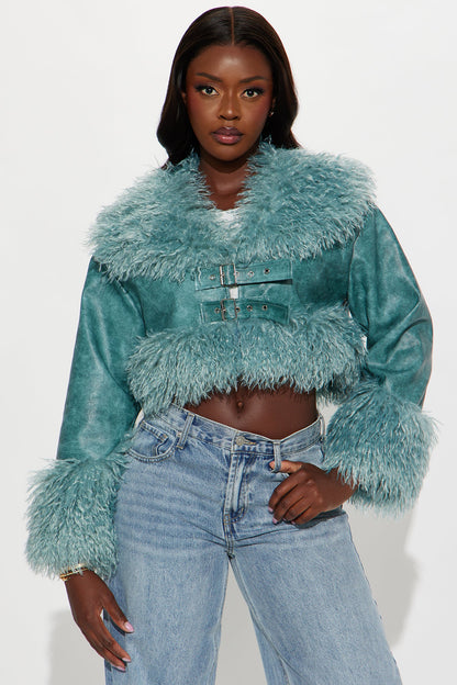 First Frost Faux Leather Coat - Teal
