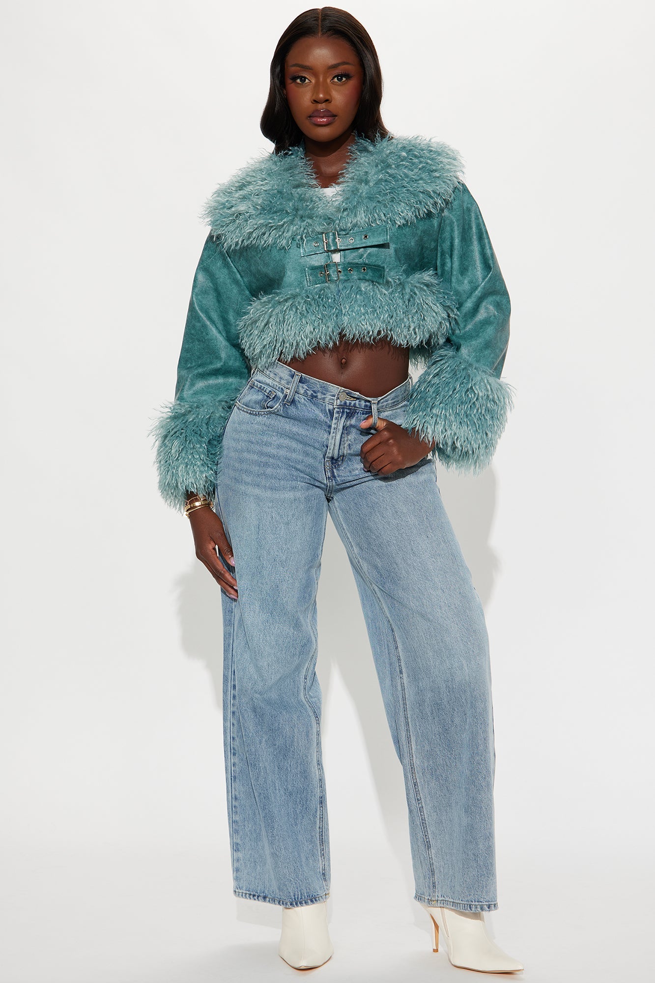 First Frost Faux Leather Coat - Teal