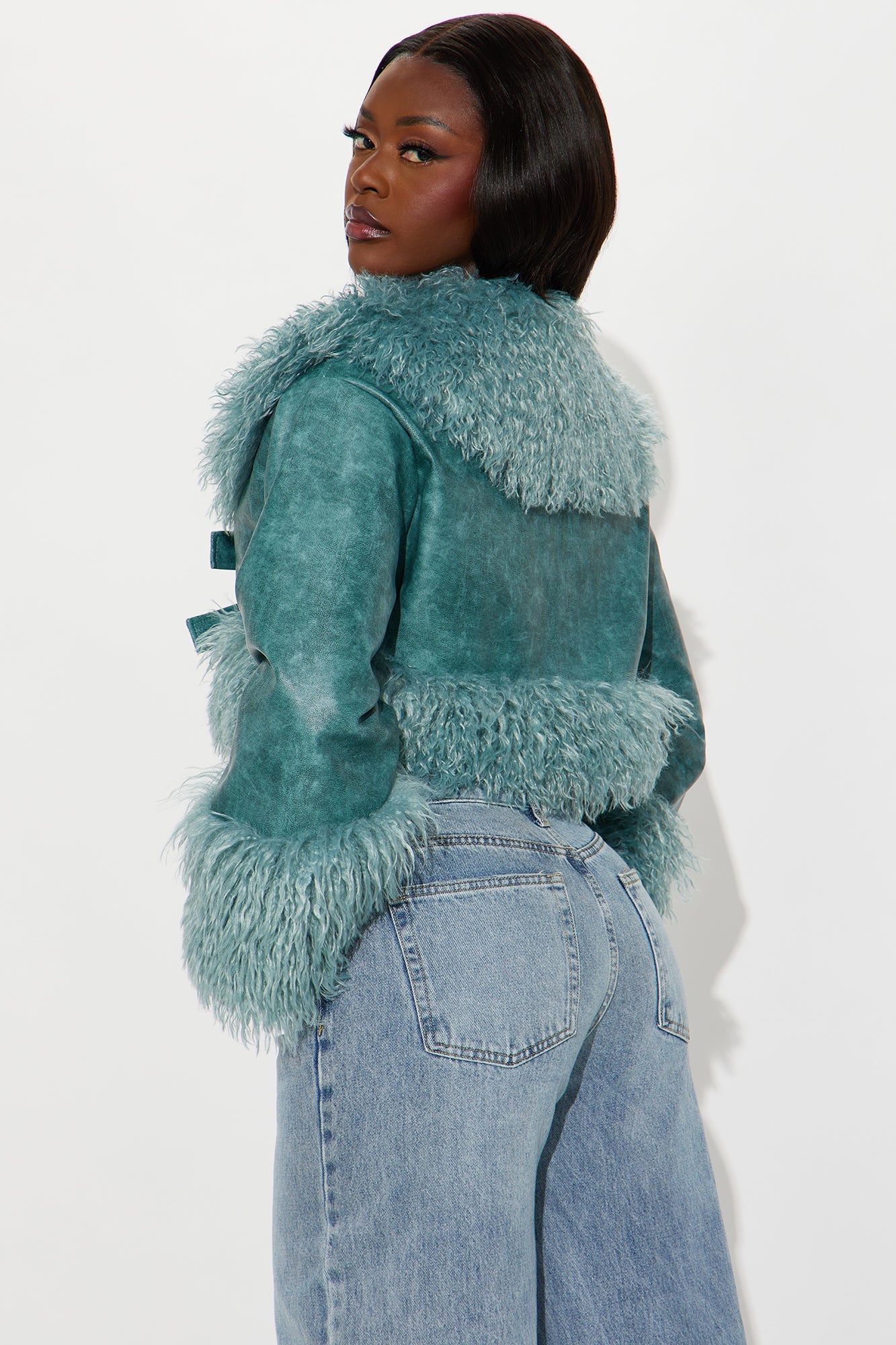 First Frost Faux Leather Coat - Teal