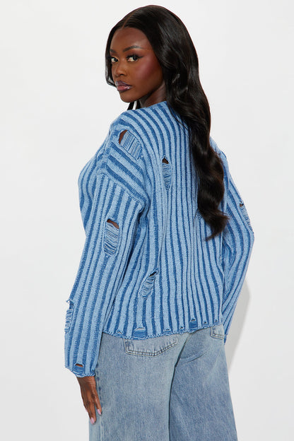 In A Mood Distressed Sweater - Blue