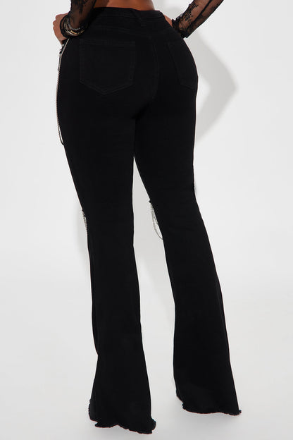 Word On The Streets Concert Chain Flare Jeans - Black
