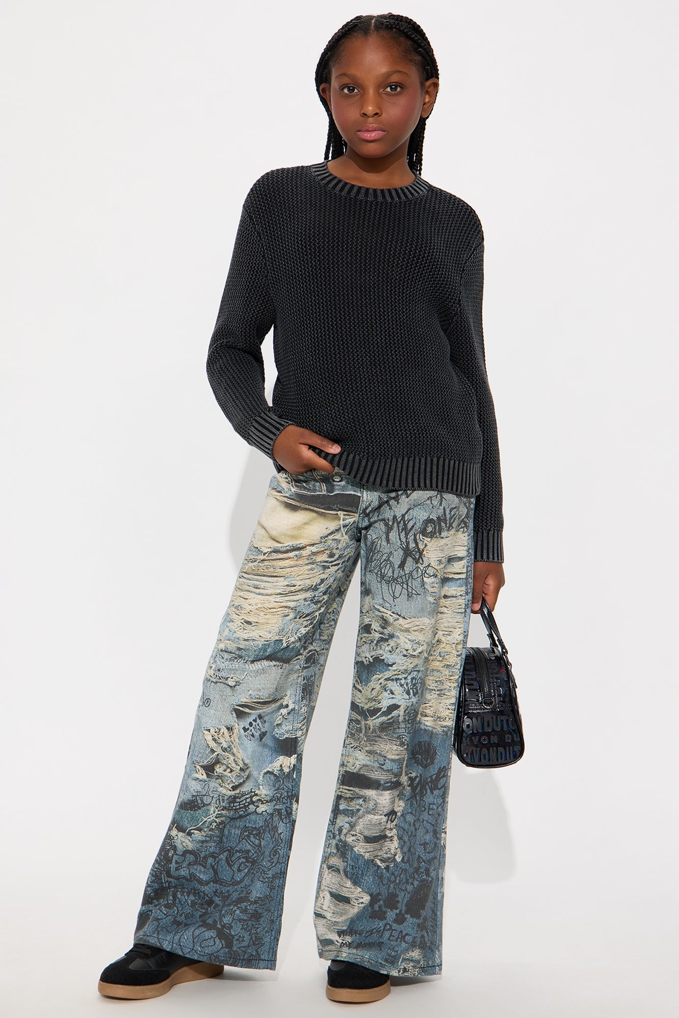 Mini Work Of Art Printed Wide Leg Jeans - Indigo
