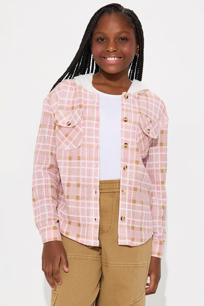Mini Be Bold Button Down Hoodie - Pink/combo