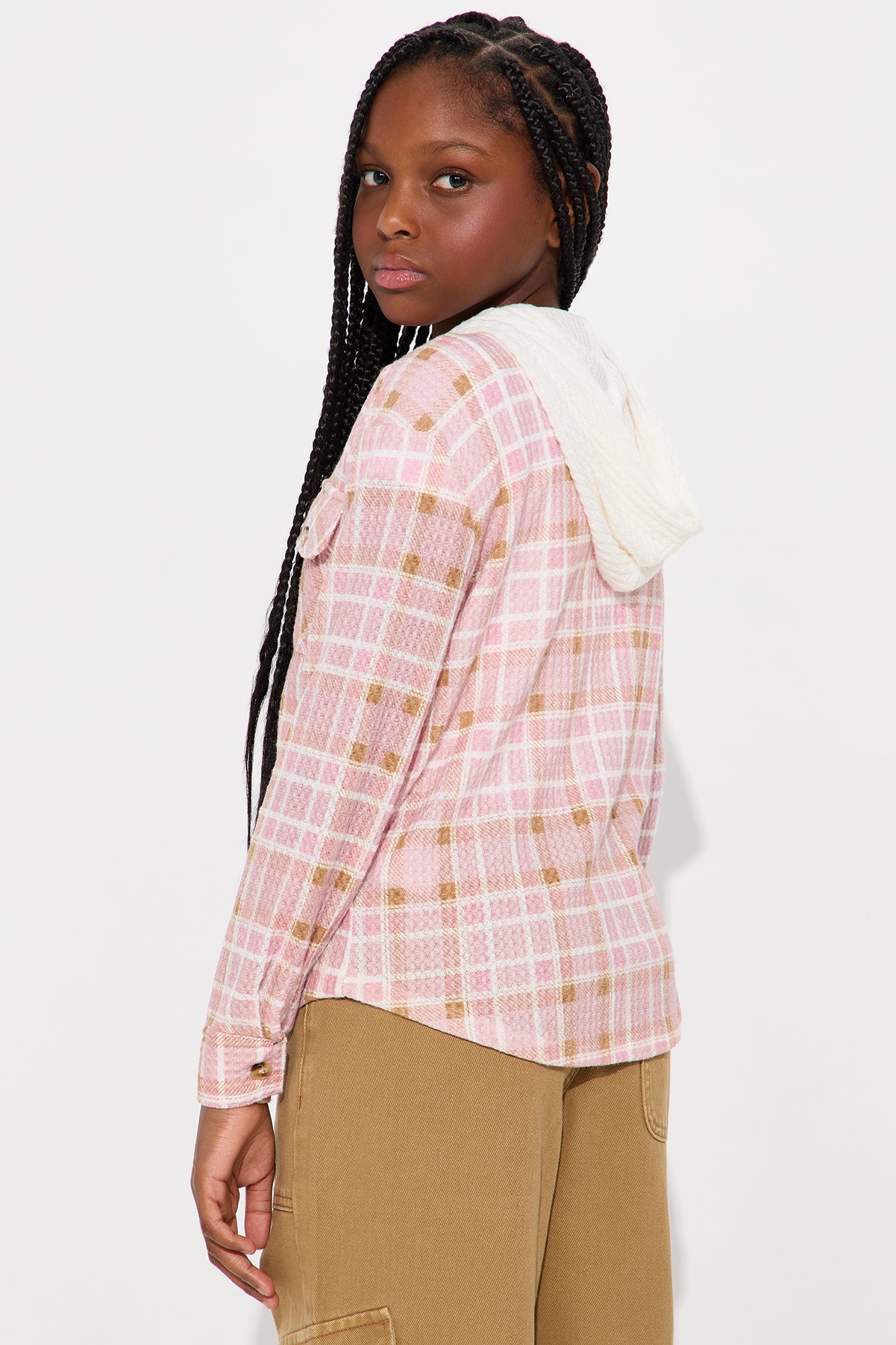 Mini Be Bold Button Down Hoodie - Pink/combo