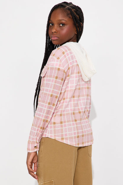 Mini Be Bold Button Down Hoodie - Pink/combo
