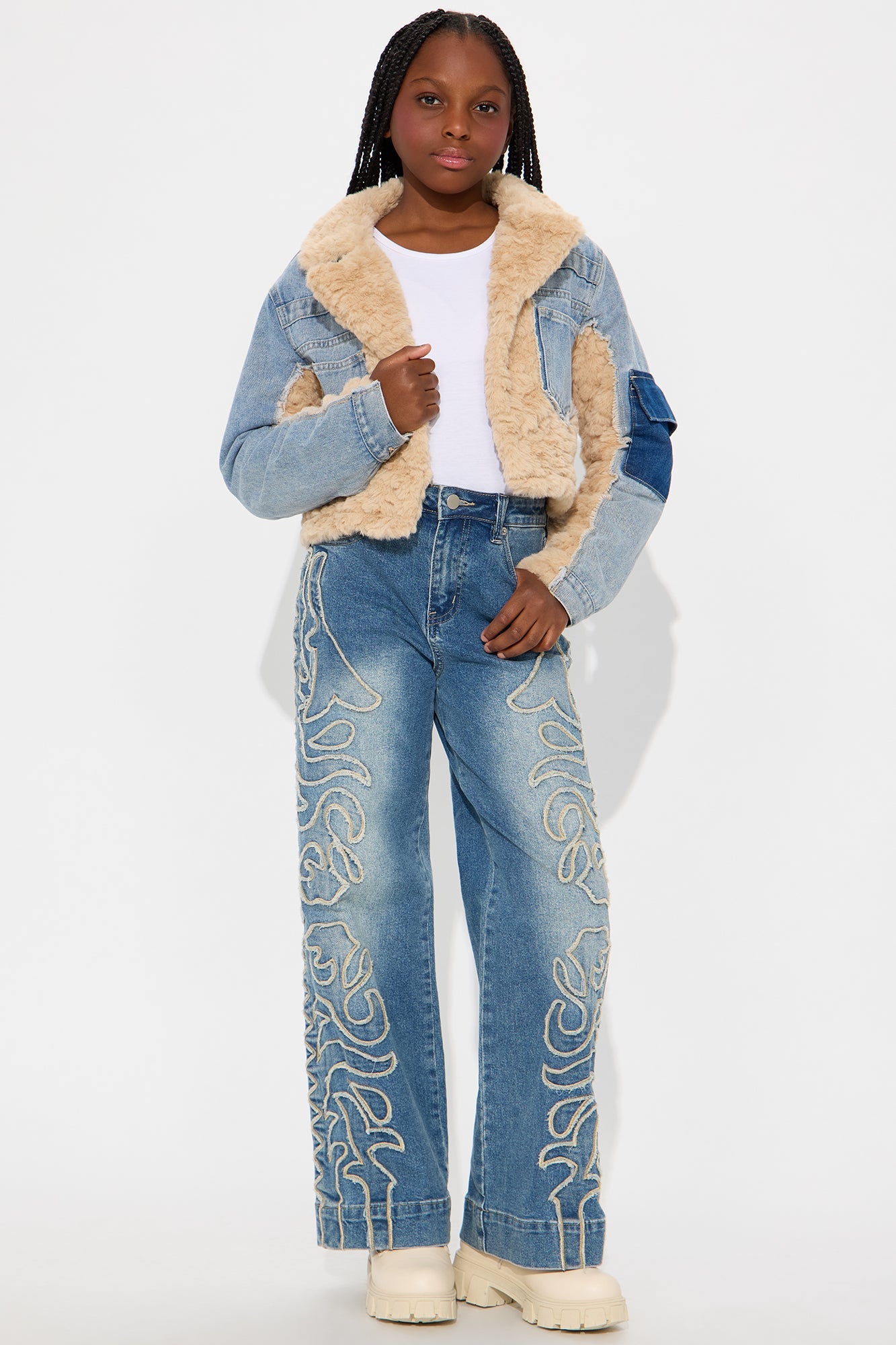 Mini Different Sides Mix Media Jacket - Medium Wash
