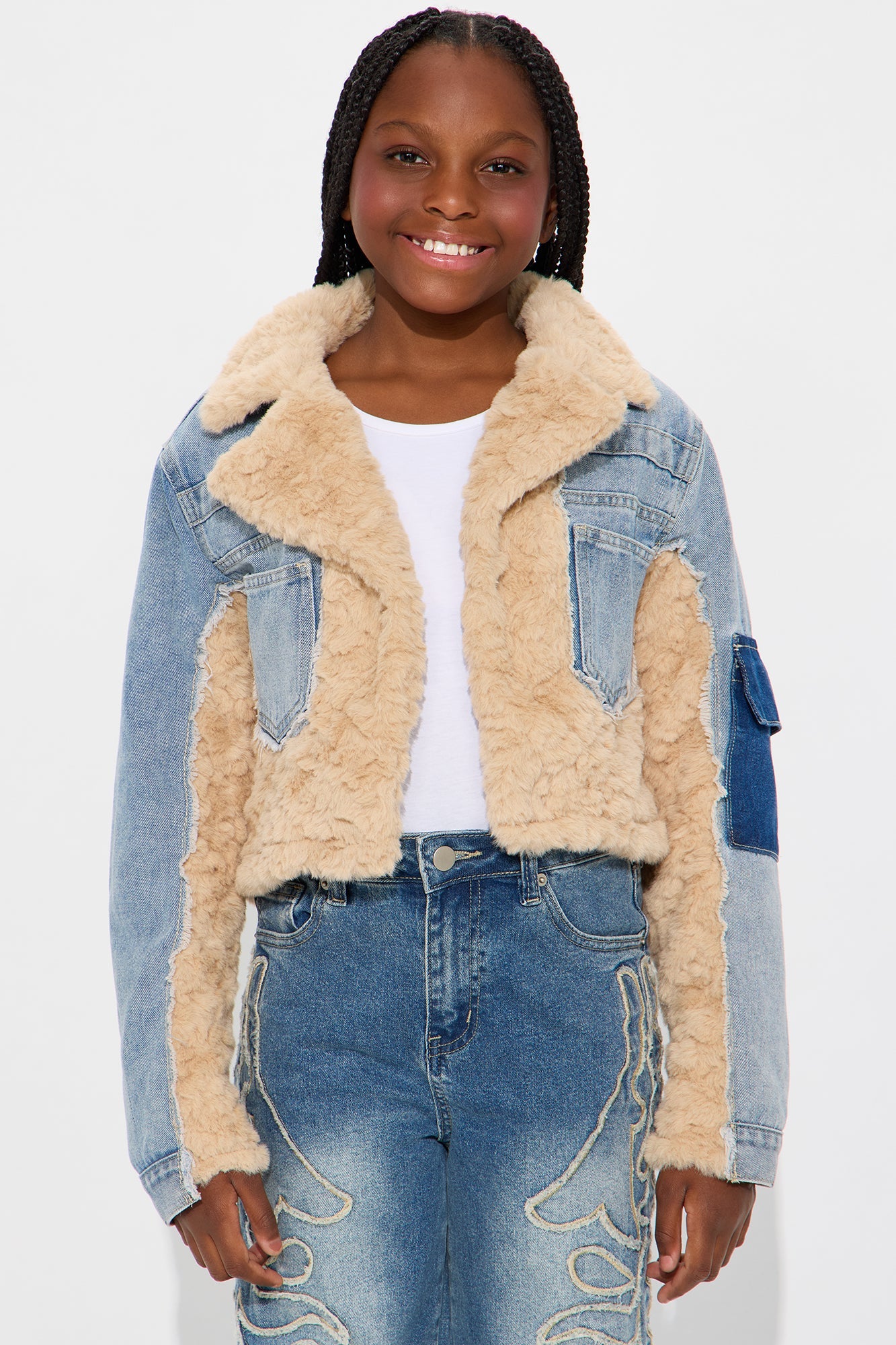 Mini Different Sides Mix Media Jacket - Medium Wash