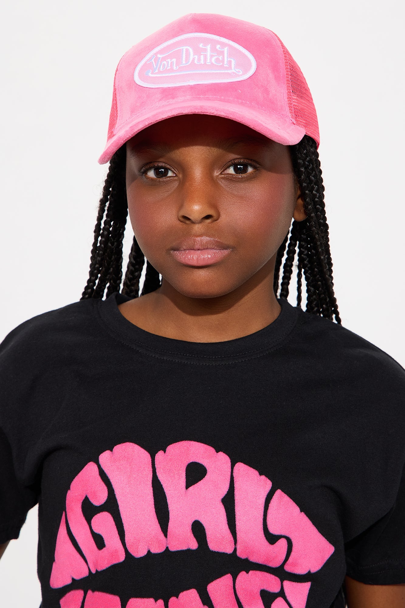 Mini Von Dutch Pink Velvet Trucker Hat - Hot Pink
