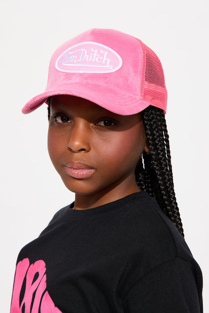 Mini Von Dutch Pink Velvet Trucker Hat - Hot Pink