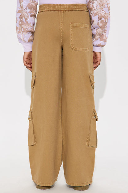 Mini Comfy And Cute Twill Cargo Pants - Khaki