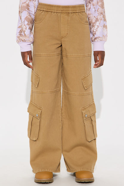 Mini Comfy And Cute Twill Cargo Pants - Khaki
