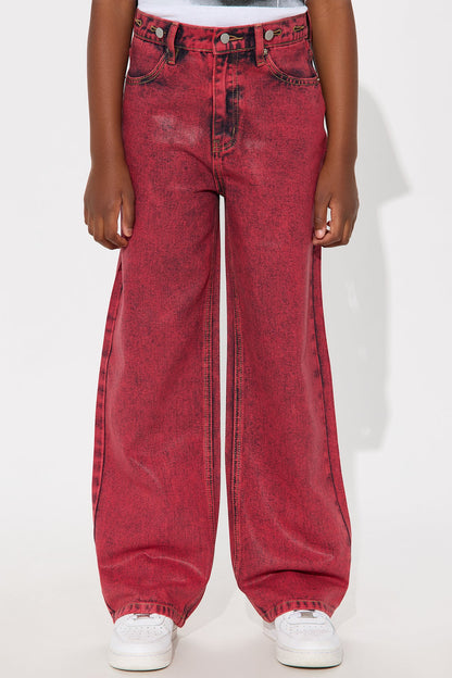 Mini Red Hot Coated Wide Leg Jeans - Red
