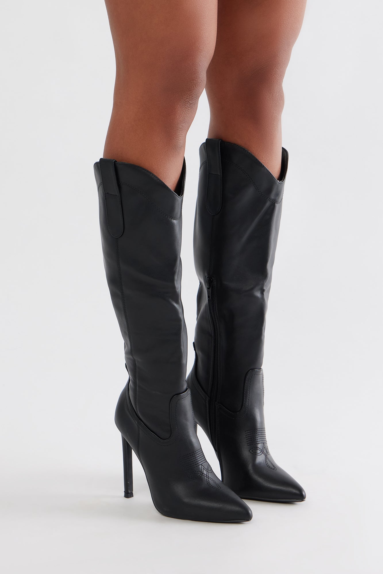 Gallop Faux Suede Heeled Cowboy Boots - Black