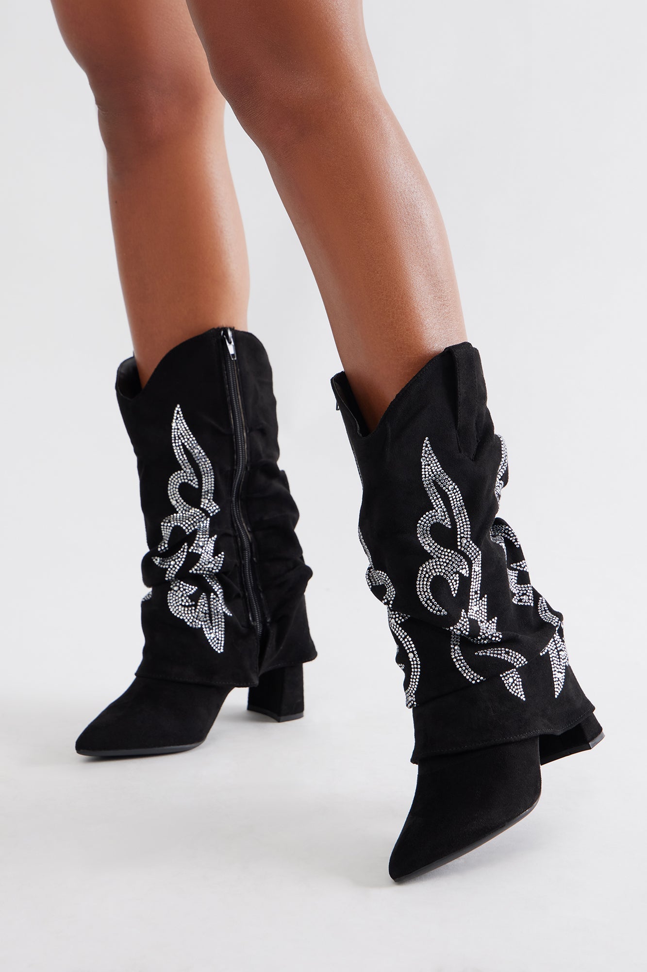 Shaw Rhinestone Cowboy Boots - Black