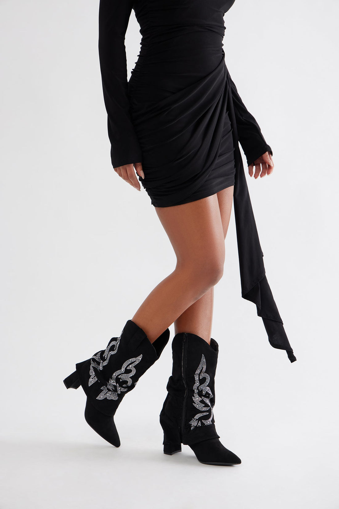 Shaw Rhinestone Cowboy Boots - Black