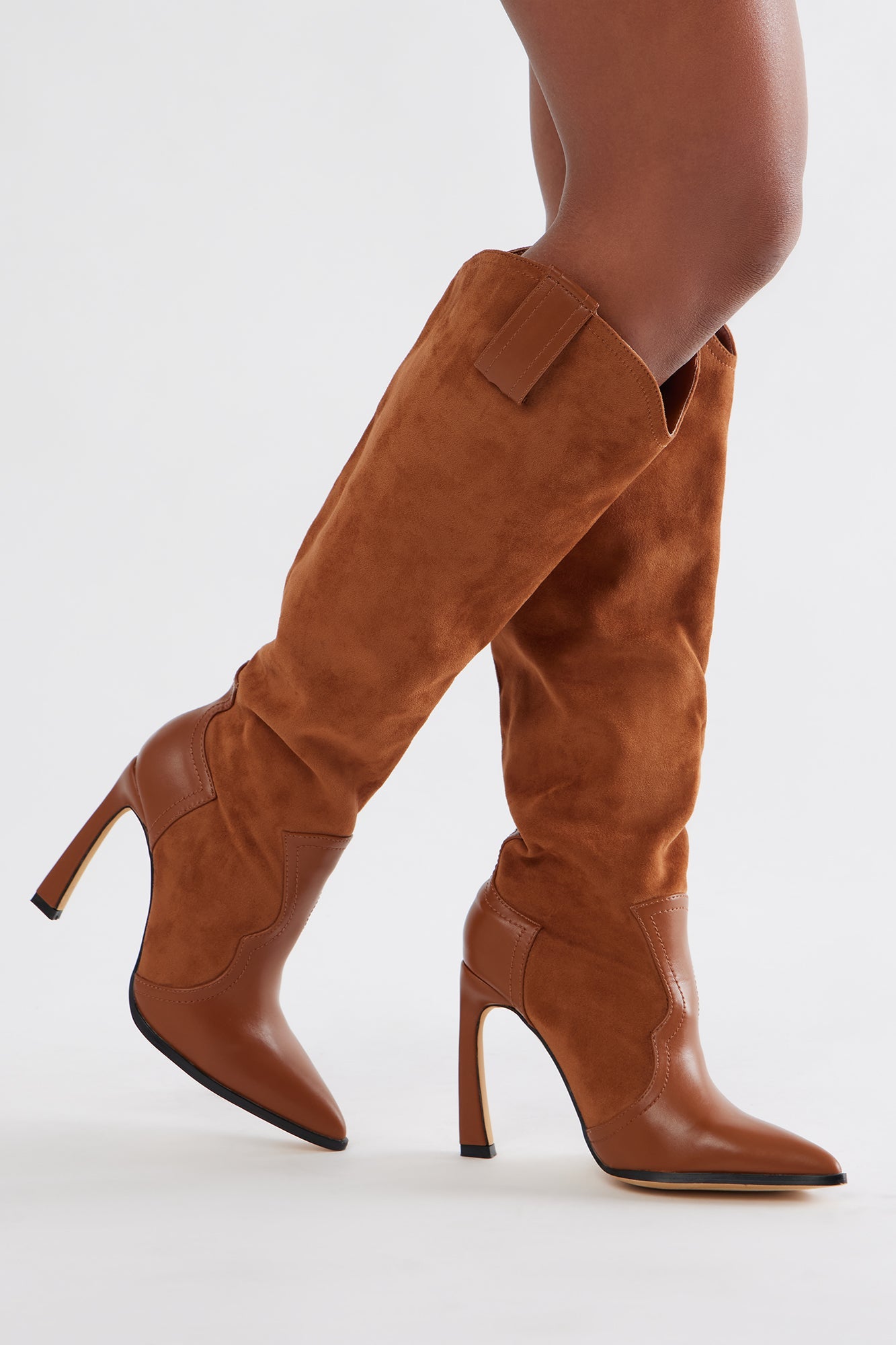 Gallop Faux Suede Heeled Cowboy Boots - Tan