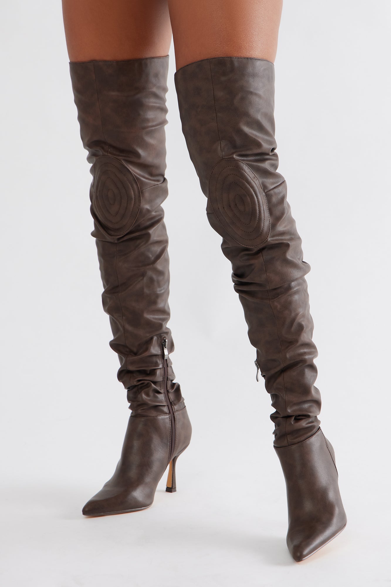 Komodo Ruched Thigh High Boots - Brown