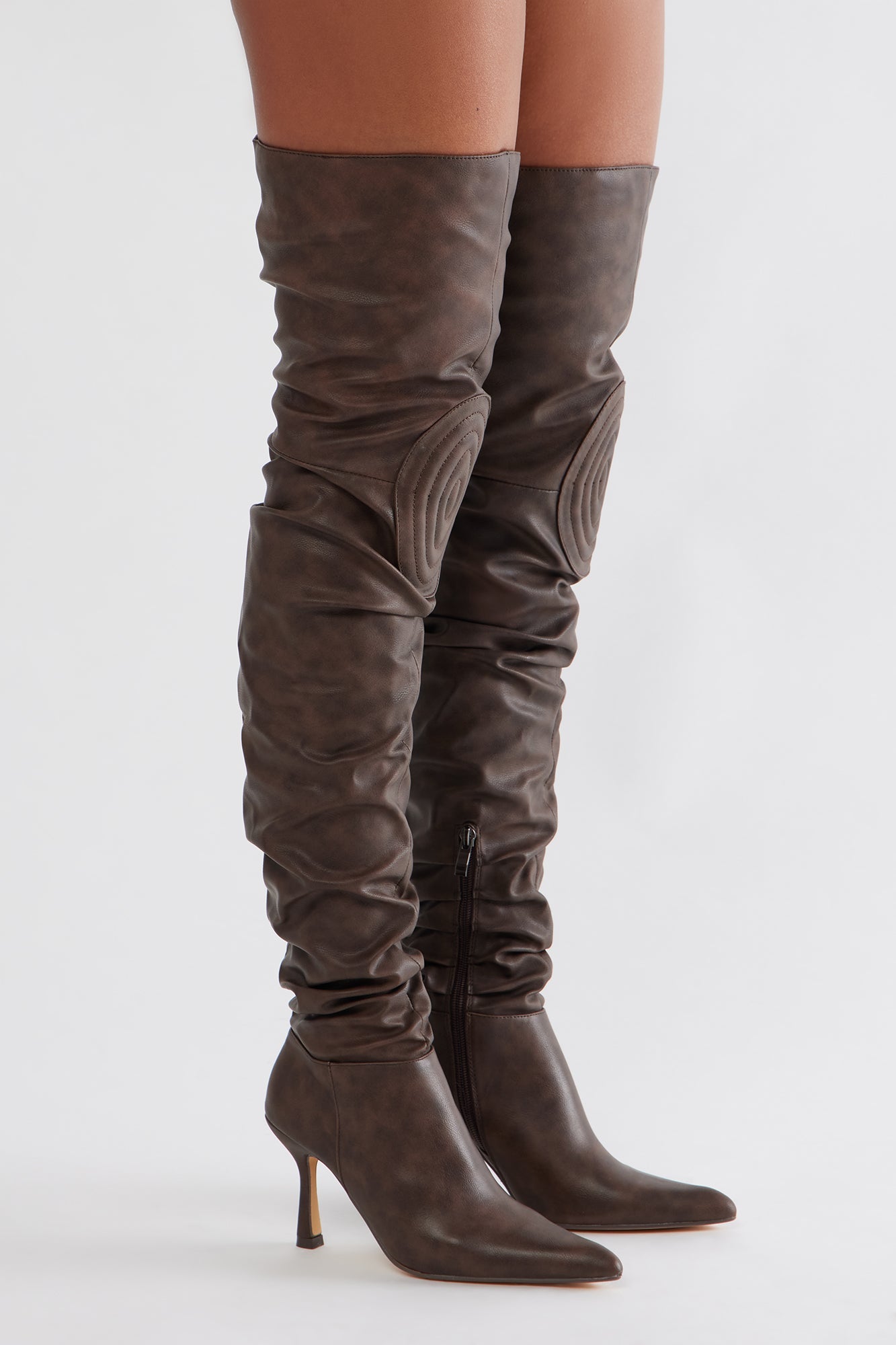 Komodo Ruched Thigh High Boots - Brown