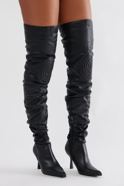 Komodo Ruched Thigh High Boots - Black