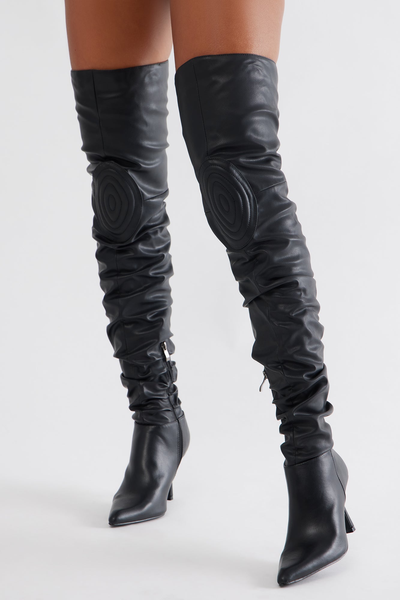 Komodo Ruched Thigh High Boots - Black