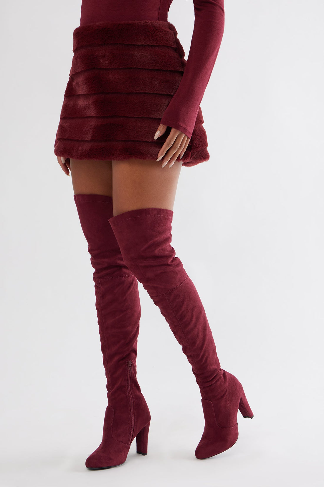 No Problems Here Over The Knee Boots - Burgundy