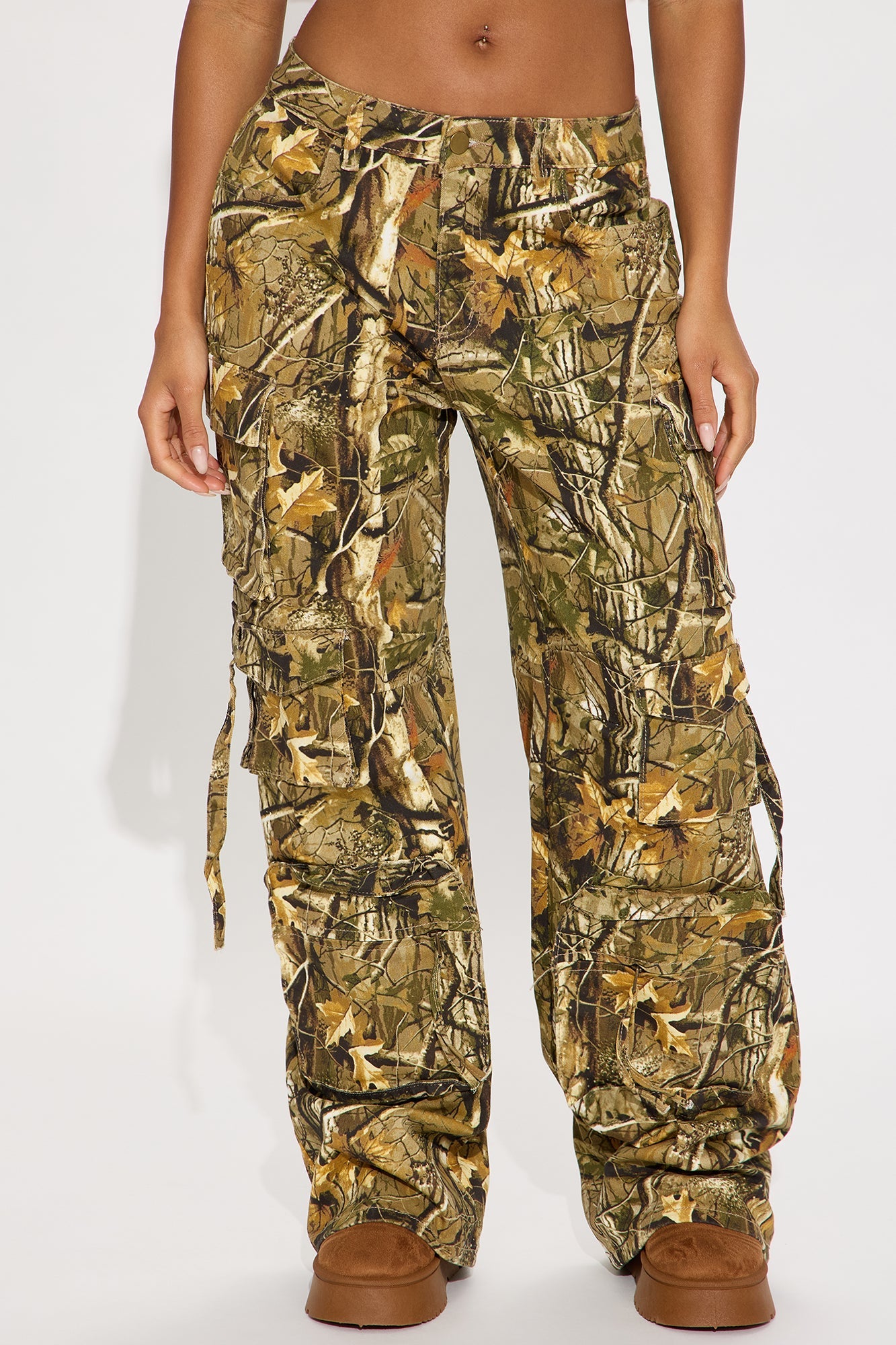 Cant Compete Wide Leg Camo Cargo Pants - Tan