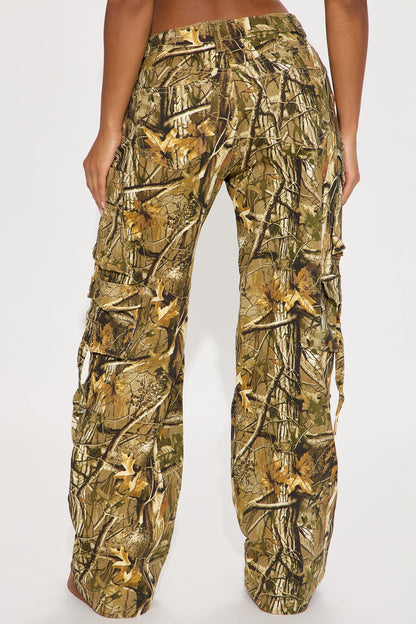 Cant Compete Wide Leg Camo Cargo Pants - Tan