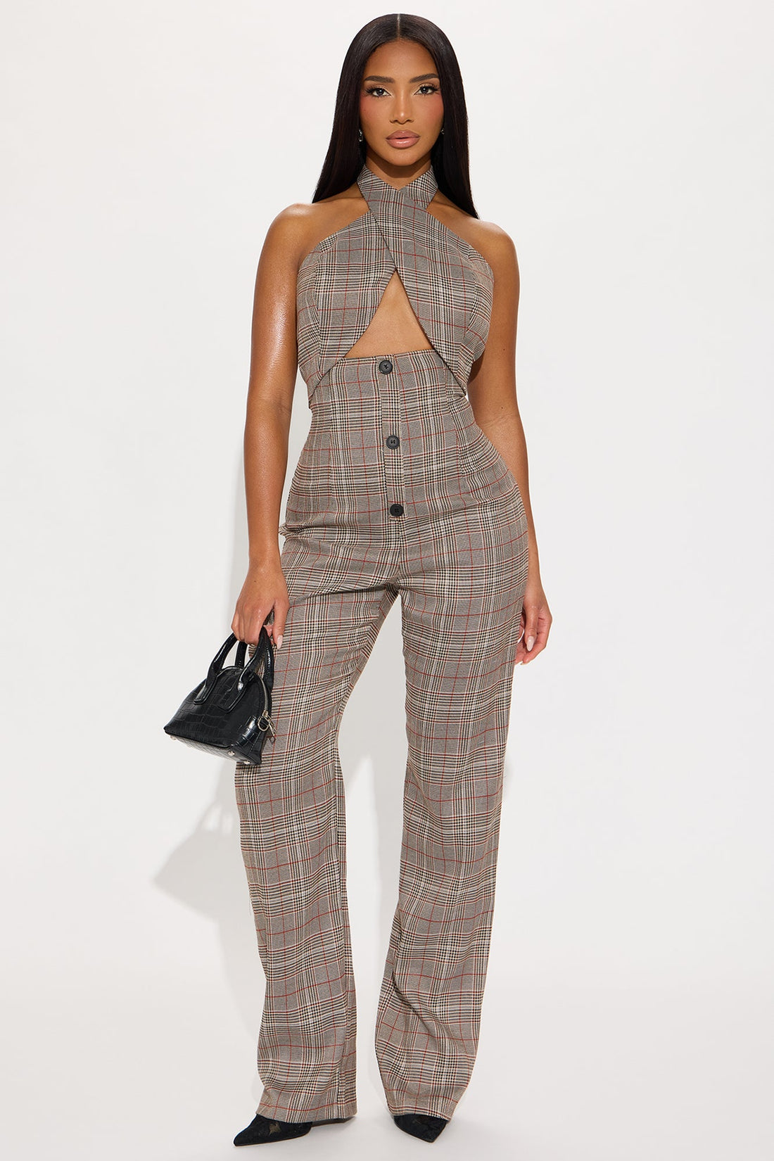 Boss Behavior Halter Straight Leg Jumpsuit - Brown/combo
