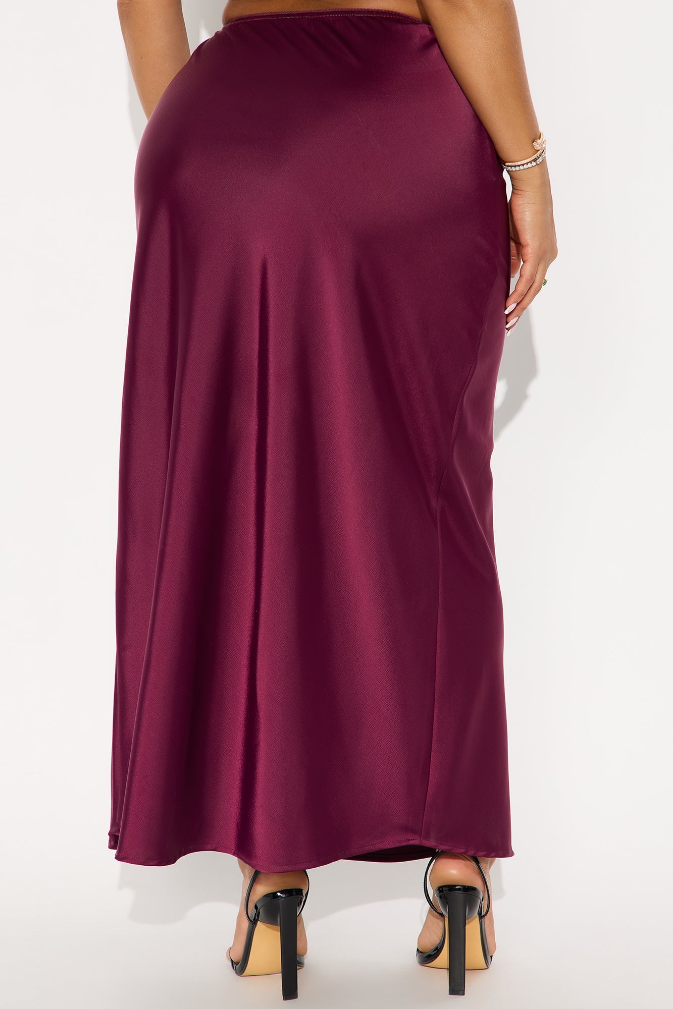 Love At Midnight Satin Front Slit Maxi Skirt - Wine