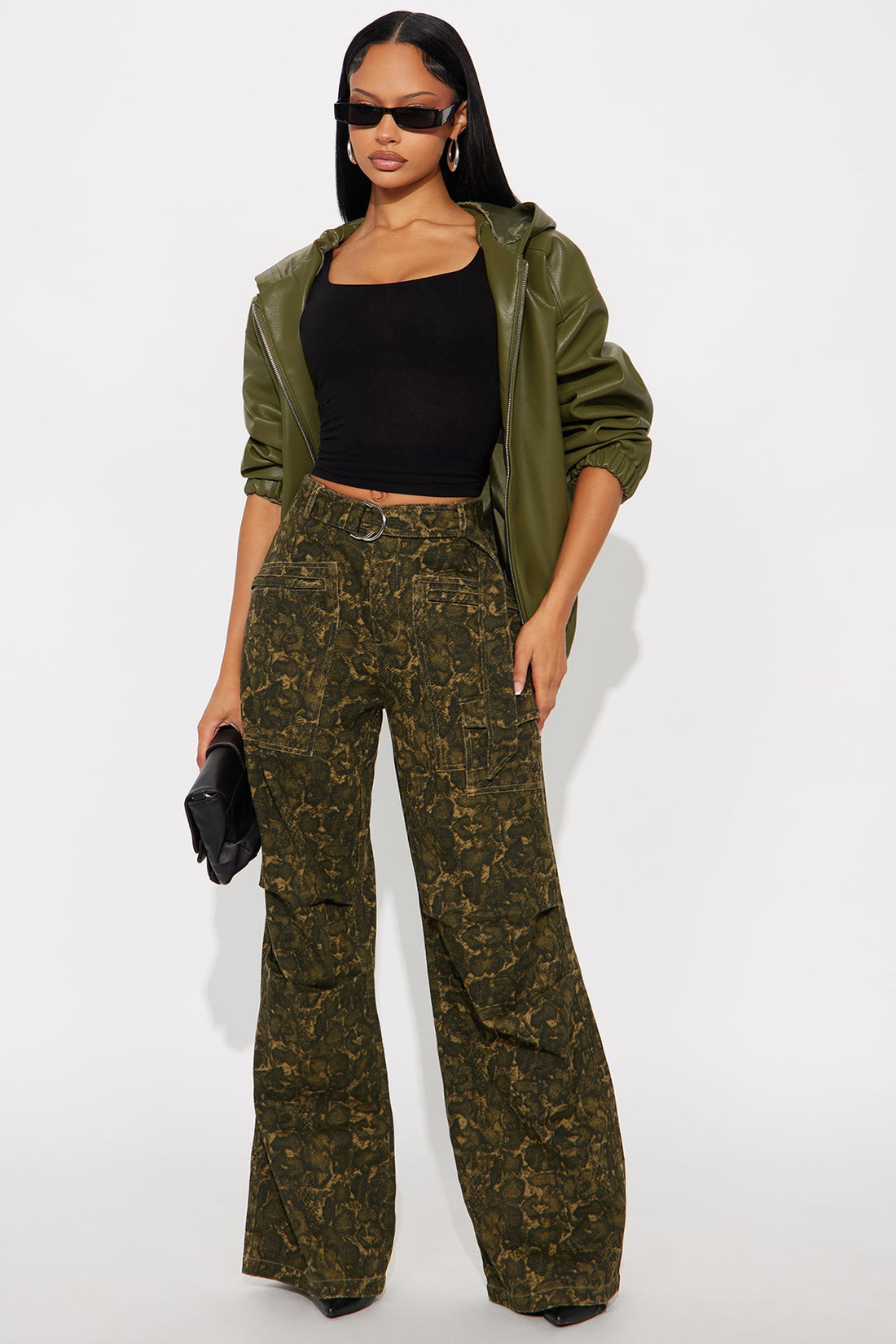 No Other Choice Twill Rigid Wide Leg Leopard Pant 32 - Leopard