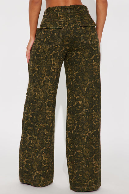 No Other Choice Twill Rigid Wide Leg Leopard Pant 32 - Leopard