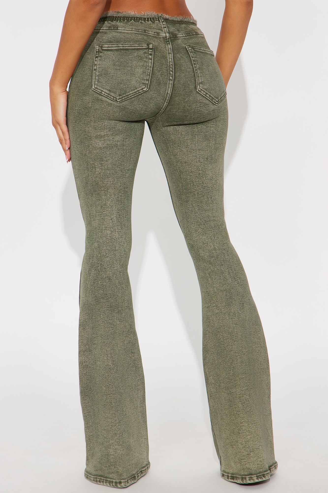 Highly Motivated Low Rise Flare Jeans - Olive