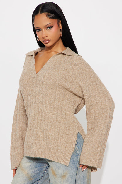 Mylie Cable Knit Polo Sweater - Mocha
