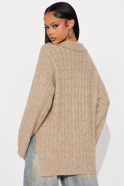Mylie Cable Knit Polo Sweater - Mocha