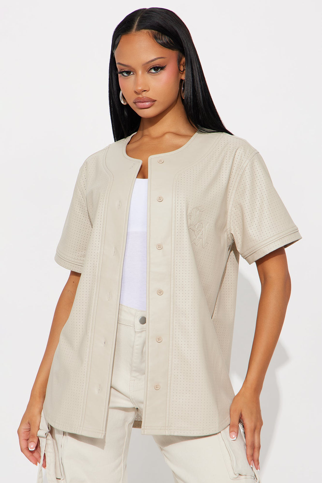 LA Locals Faux Leather Jersey Tee - Sand