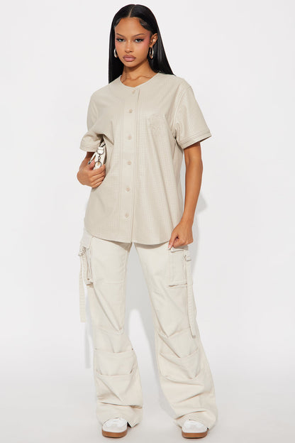 LA Locals Faux Leather Jersey Tee - Sand
