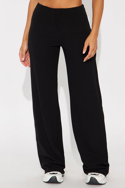 Out Of Office Low Rise Wide Leg Trouser Pant 33″ - Black