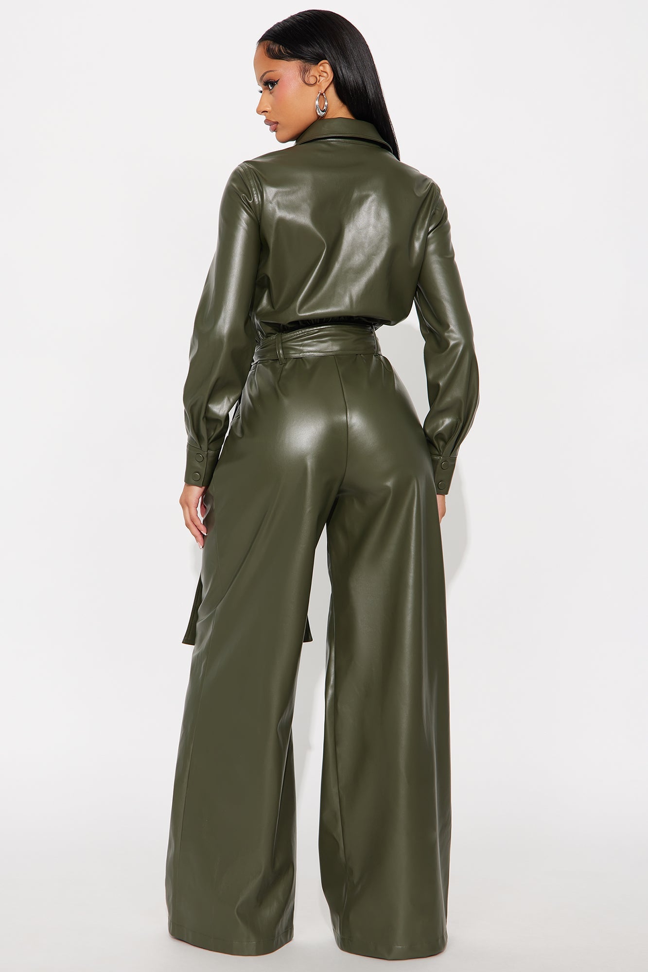 New York City Faux Leather Jumpsuit - Olive